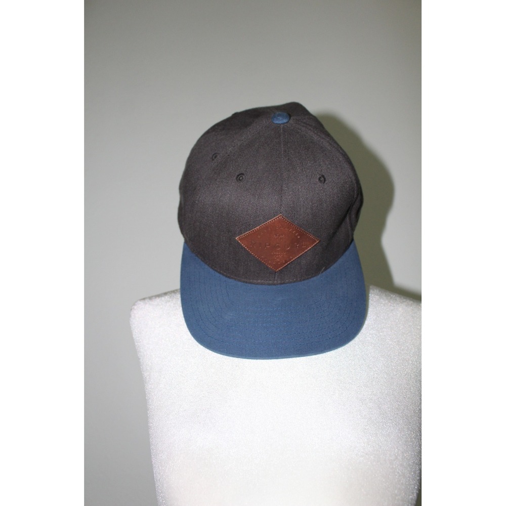 Rip Curl Mens Snapback Hat Grey Blue Flat Brim Wool Blend Leather Logo Patch Cap